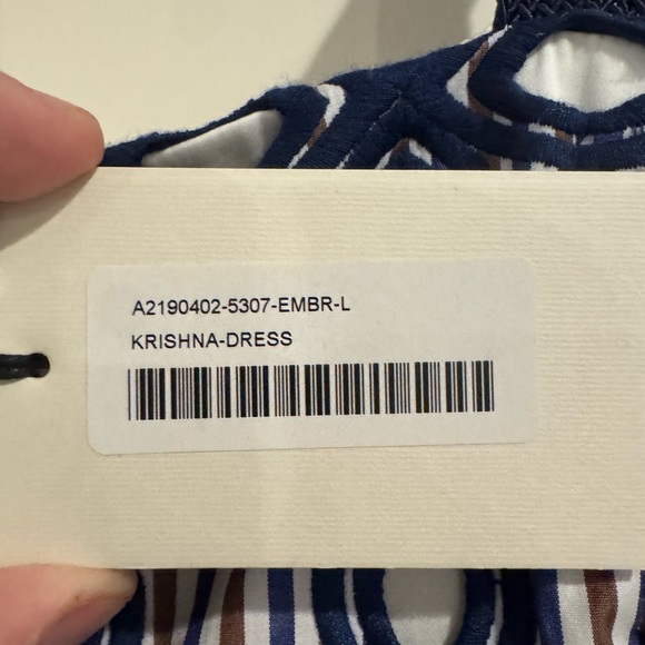 Alexis Navy and White Asymmetrical Dress with Embroidery - Picture 4 of 9